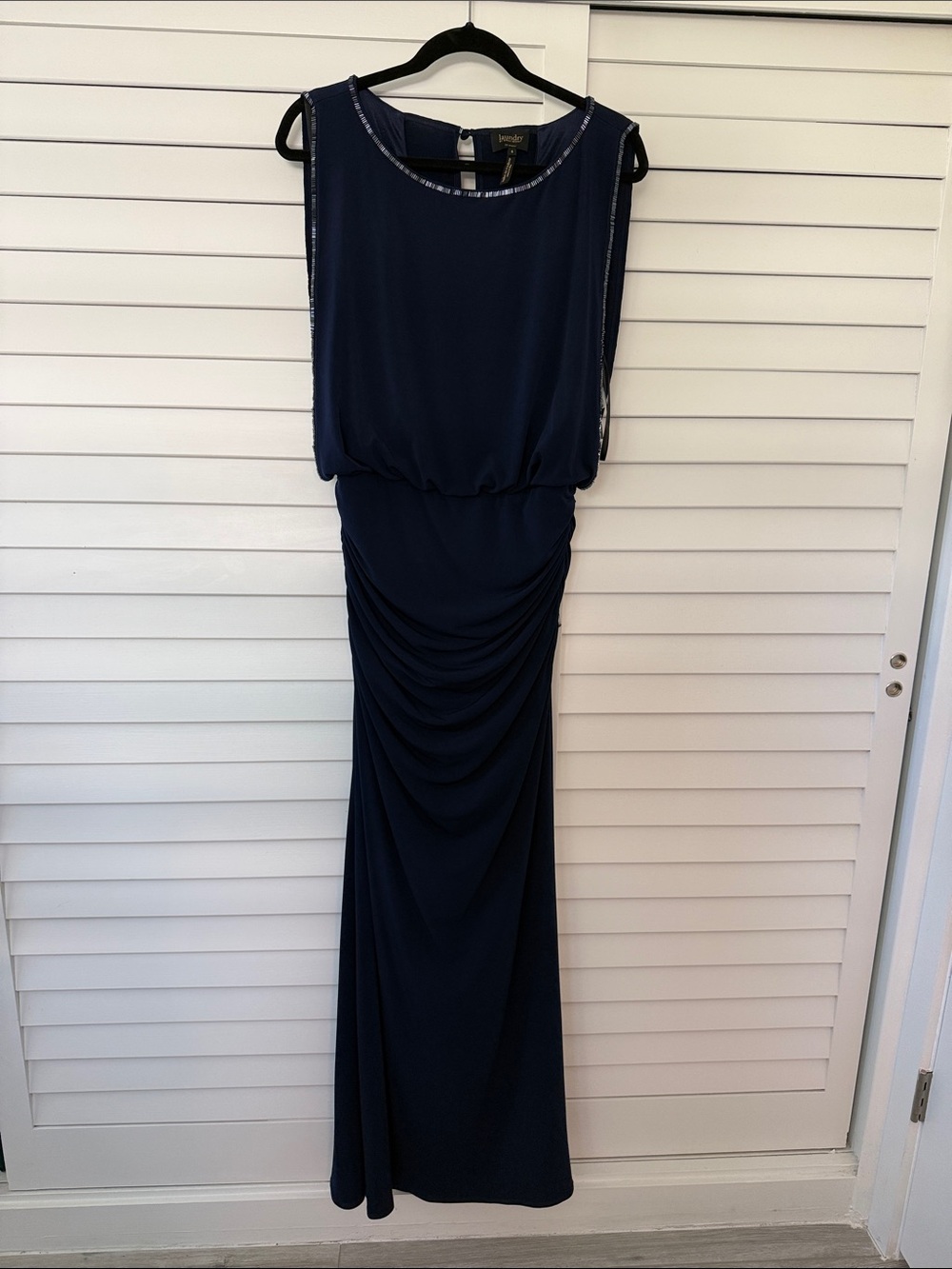 Laundry By Shelli Segal Navy Sleeveless Maxi Dress with Beaded Trim